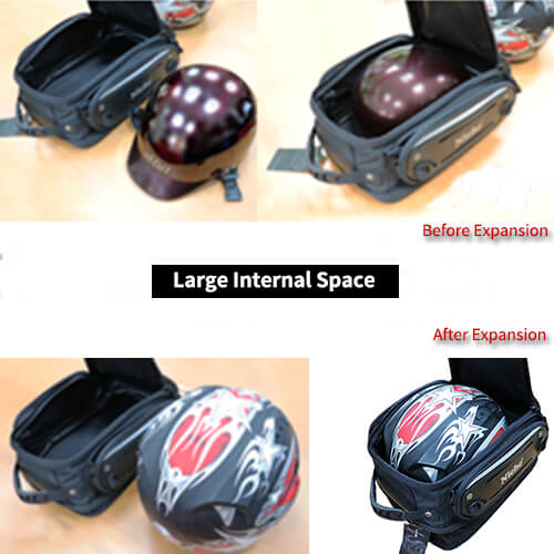 Large capacity storage motorcycle tank bag, can be expanded and easy to store helmet.